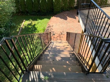 Deck Metal Steel Railing with Guardrail and Wood Treads 2
