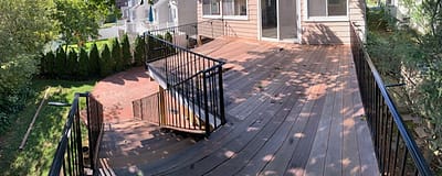 Deck Metal Steel Railing with Guardrail and Wood Treads 1